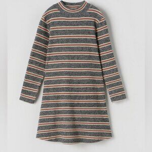 Zara Girl Striped Soft Touch Dress  Long Sleeve Curved Hem Comfy Sz 9, 134cm